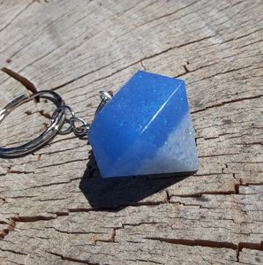Blue resin diamond keychain with sand